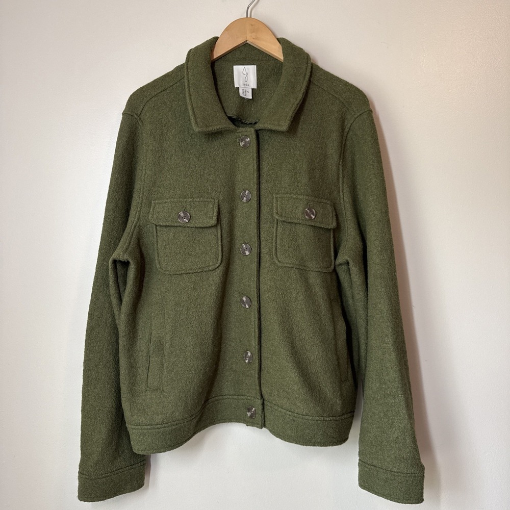 Joie Shirt Jacket Size XL Wool Shacket Green Button Collared Casual Outdoor